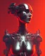 Placeholder: A beautiful portrait of a cyborg women red color scheme, high key lighting, volumetric light high details psychedelic background