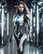 Placeholder: Beautiful woman super model long hair science fiction style humanoid half with full body cyborg mechanicals and cybernetics lights,on standing sweet pose