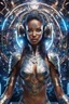 Placeholder: photography front view of super model beautiful woman as dj player,headphones ,dressing mech in transformative style, his metallic skin gleaming with intricate textures and intricate details, captured in an ultra-realistic style that blurs the lines between reality and imagination,cosmic spaceship background