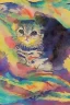 Placeholder: watercolor painting, happy cat, bright color,