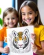 Placeholder: Check out a picture of two kids(4 years) showcasing their finished deer and tiger coloring page in a frame or as a gift for someone special. (style carton)