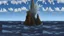 Placeholder: a thick hollow twisting tree trunk rises out of the raging sea, a whirlpool inside the base of the spire