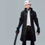 Placeholder: gray-haired young man with katana in black baggy jaket