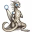 Placeholder: A dragonoid human with silver scales and large glasses along with a long, flexible tail