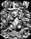 Placeholder: awesome mc escher illustration black and white style beautiful woman marilyn monroe playing poker smoking hip hop gangster hat chasing dragon, (illustration: 1.3), masterpiece, awesome illustration