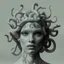 Placeholder: Medusa woman with headphones and tattoos and snakes on his head