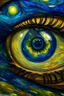 Placeholder: Olhos realísticos refletindo a arte noite estrelada de van Gogh