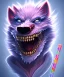 Placeholder: Muscular cotton candy werewolf made of candies and lollipops, sharp teeth, monstrous face, staring at you, drool dripping from its mouth