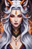 Placeholder: create an ethereal, darkly magical ,Kitsune sorceress with highly detailed and deeply cut facial features, precisely drawn, boldly lined and colored