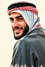 Placeholder: A Palestinian man, thirty years old, wearing a keffiyeh, has a beautiful face, turns his face to the right, has a slight smile, his mouth is closed and his teeth are not visible, his eyes are looking to the left, he appears to be drawn with oil paints