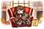 Placeholder: vibrant sketch, cute chibi brunette woman by the firelight, wrapped in a plaid blanket, curled up in an armchair with a tabby cat on her lap, drinking red wine from a glowing glass, S<AI, charcoal