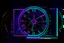 Placeholder: black background, outlines of a holographic clock and a calendar drawn from thin neon-coloured glowing lines