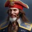 Placeholder: pirate Captain wielding a sandstone rapier and sandstone dagger. Wearing a hat with an impressive feather and with a brutal scar across his neck, fantasy D&D character, portrait art by Donato Giancola and Bayard Wu, digital art, trending on artstation, 4k