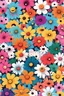 Placeholder: colorful different cute flowers with faces , clip art, pattern, plain white background,