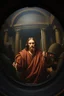 Placeholder: pin hole cam, master oil painting by Rembrandt, realistic rendering Portrait of the Jesus in the temple of thieves