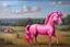 Placeholder: a big plastic pink horse like a 19th painting