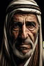 Placeholder: old Arab portrait in artistic way. With worry expression. Front view. With his traditional Arabic costum.