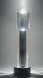 Placeholder: portrait of a square pillar with a bulb in the foot, and mirrors reflecting light like crazy lazers bouncing against the sides up into a square crystal block head at the top