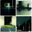 Placeholder: Minimal abstract oil paintings of a desolate concrete 1960s carpark. Road with distant Blurry lights. On the floor are concrete fragments and road markings . In the dark mysterious style of Justin Mortimer and Francis Bacon.