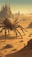 Placeholder: a big and wild spider in the forgotten desert in medieval times, in anime style Bosch nightmares