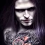 Placeholder: perfect long-haired Vampire, perfect eyes,perfect vampire teeth, full tattoos of roses art and trees extending past face and morphing into galaxy, 8k resolution, high-quality, fine-detail, intricate, digital art, volumetric lighting ,highly detailed, masterpiece, delicate detailed, sharp focus, insanely detailed, fantasy art, intricate detailed, elegant, fog, Special Lighting, Vibrant, color Scheme, forest, unreal engine 5, trending on artstation ,style Daniel Merriam