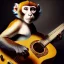 Placeholder: Audobon painting of a monkey playing a guitar, 6 strings, fingers