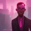 Placeholder: portrait of black man wearing pink glasses with background light in a desrt street of abnadonned new york