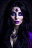 Placeholder: Beautiful evil sorceress with long black hair and purple eyes