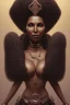 Placeholder: Pam Grier as evil queen in black leather, leather, busty, cleavage, angry, stern look. character design by cory loftis, fenghua zhong, ryohei hase, ismail inceoglu and ruan jia. unreal engine 5, artistic lighting, highly detailed, photorealistic, fantasy.