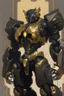 Placeholder: black mecha with golden ornaments, comic style