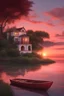 Placeholder: A charming villa, crimson sunset, a lone rowboat.