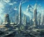 Placeholder: Space Center on a heavy industrialized planet with a futuristic city in the background, (retrofuturistic:2), art by John Berkey, buildings with glass facades, brutalist architecture, insanely detailed, vibrant, 8k uhd, cinematic atmosphere, ultra-wide angle, street level view, brush strokes, blue sky with clouds, sharp focus