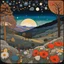 Placeholder: Colourful, peaceful, Egon Schiele, Max Ernst, Gustav Klimt, night sky filled with galaxies and stars, rocks, trees, flowers, one-line drawing, sharp focus, 8k, deep 3d field, intricate, ornate, hypermaximalist