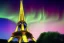 Placeholder: Eiffel tower made from glass , aurora & flying cars