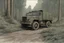 Placeholder: Military truck on a road, forest, overgrown apocalyptic, comic book,