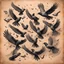 Placeholder: Hyper Realistic sketch of Lots-of-Koel-Birds Flying on a vintage-grungy-paper-with-torn-edges