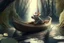 Placeholder: strong mouse rowing in boat, in forest by stream, book illustration, fine detail, 4k, trending, volumetric light, depth of field