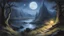 Placeholder: Style John Howe, calm beauty, night, moonlight, fantasy world, magic, Tolkien, beautiful composition, exquisite detail, realistic, fascinating, Middle Earth, hobbits