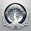 Placeholder: a large white tree, half moon in the sky, fantasy logo, icon, surrounded frame of leaves