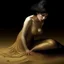 Placeholder: (Masterpiece1:5) By(Jan Saudek:Natalie Shau:1.5) (highest quality) (ultradetailed:1.5),bright Foreground with (gold sparkles floating Intricately through the painting:1.5),attractive and content black haired woman 😁, the beach with snoot lighting is the defining light source,gold dress melting into the sand 😅),dreamlike, (surreal:0.5) beach with soft sand, High contrasts, vibrant colors, flawless Composition,Soft Lighting Create Depth Of Field. accentuates the beauty of the