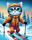 Placeholder: Hermosa ilustración coloreada arte graffiti de un gato antropomorfico con traje de esquiador, esquiando en la nieve, calidad ultra, hiperdetallado,12k