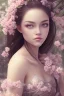 Placeholder: Beautiful Girl in the garden, 18 century, brunette, literally dark hair, dark eyes, fat, smell of sakura, rest, detailed face