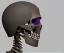 Placeholder: skeleton thinking helmet, wearing clamp tool on head, schematic