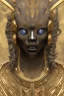 Placeholder: shiny black male African Egyptian alien, cracks in the voodoo head, wicked, eyes, crown, Elephant, 8k, finely detailed, photo realistic, tiger turquoise skull head gold dragon space alien snow skeleton gold fang teeth silver crown silver eyes