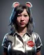 Placeholder: Portrait, waitress woman with monster muppet mask that covers her entire head, retro style, Asian, Sesame Street style, silver, smooth, unreal engine 5, god lights, ray tracing, RTX, lumen lighting, ultra detail, volumetric lighting, 3d.