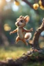 Placeholder: daisy jumping squirrel elf in angry talking mutant tree, bokeh like f/0.8, tilt-shift lens 8k, high detail, smooth render, down-light, unreal engine, prize winning