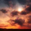 Placeholder: red cloudy dark sky, big sun, smoke rising, data 2 cartoon style