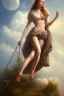 Placeholder:  woman on the ladder above clouds