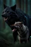 Placeholder: big black wolf fightin a small brown wolf, photo realistic, 4k, dark fantasy