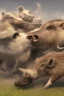 Placeholder: Animation image of warthogs running wild laughing, 8k high quality real life animation